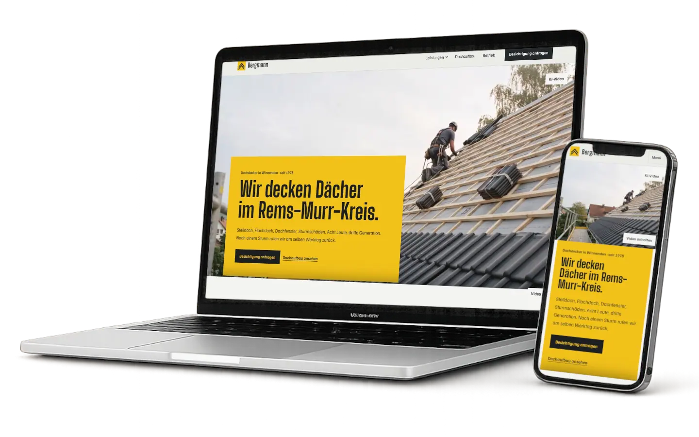 Screenshot der Website – Dachdeckerei Bergmann – Demo