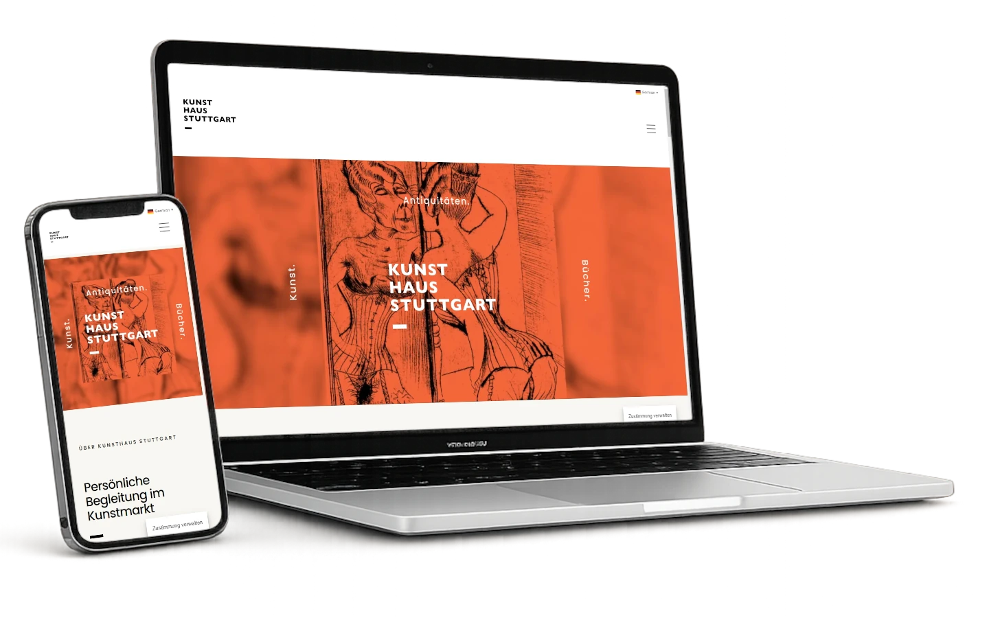 Laptop und Smartphone zeigen die Webseite Kunsthaus-Stuttgart.de