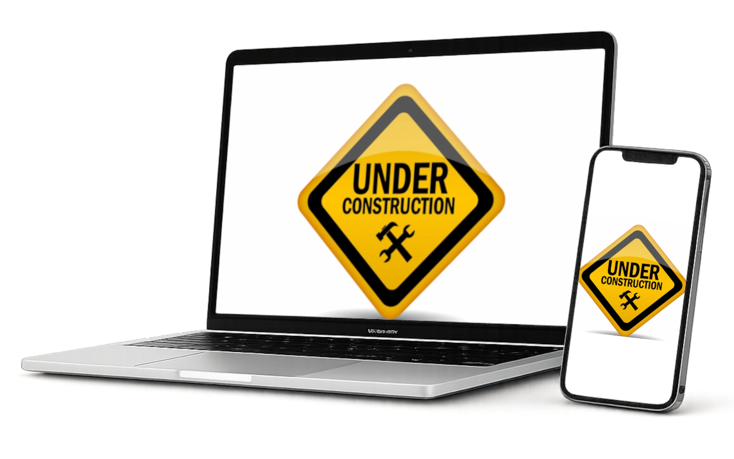 Laptop und Smartphone zeigen ein Warnschild "Under-Construction"